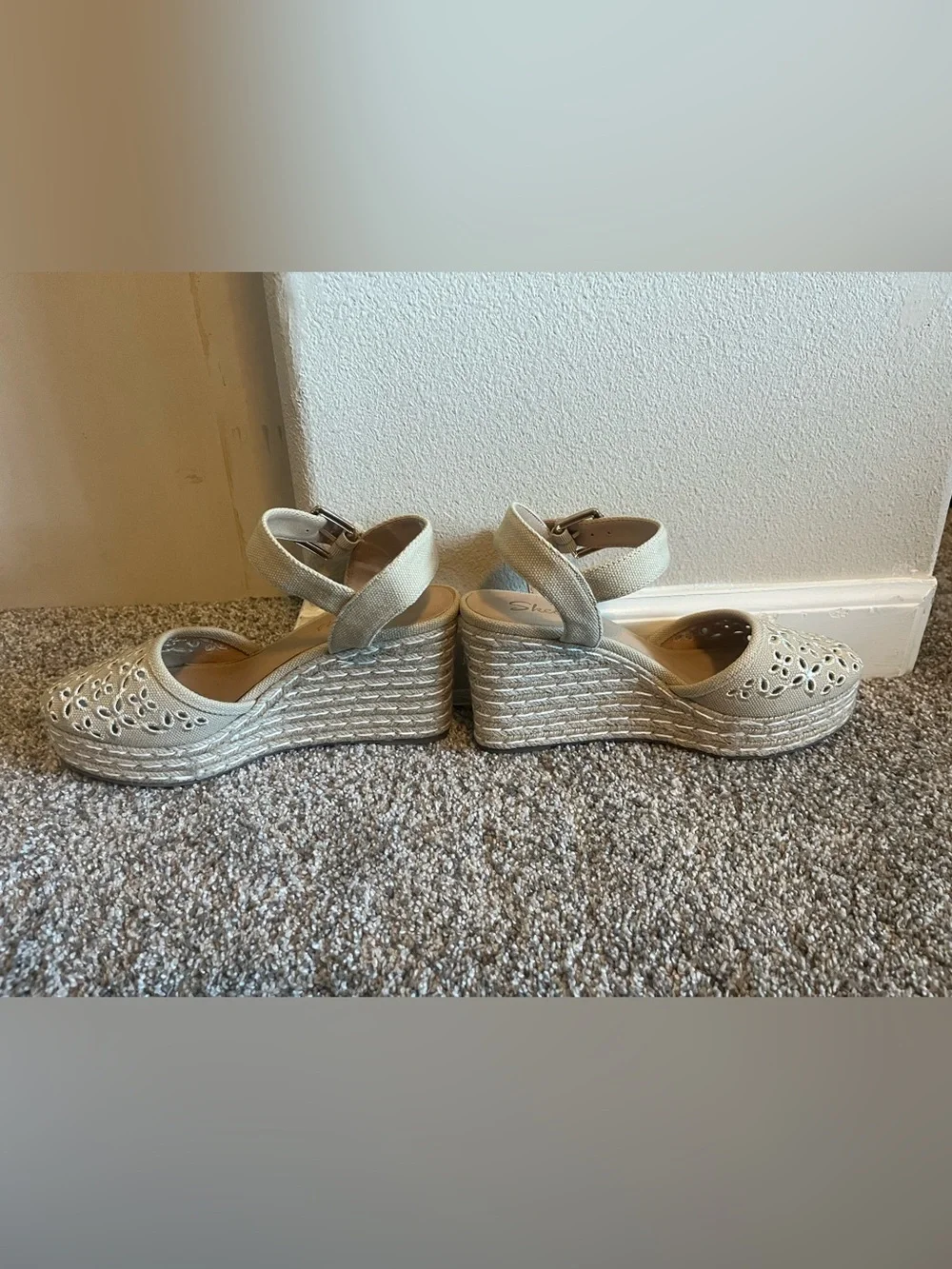 Skechers Beige Cream Wedge Sandals with Ankle Strap
